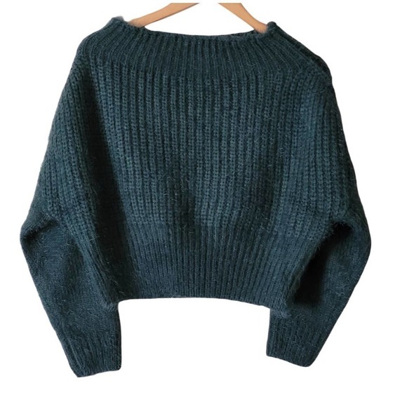 New Lulus Feeling It Eyelash Knit Off The Shoulder Sweater Dark Emerald M - Picture 3 of 8